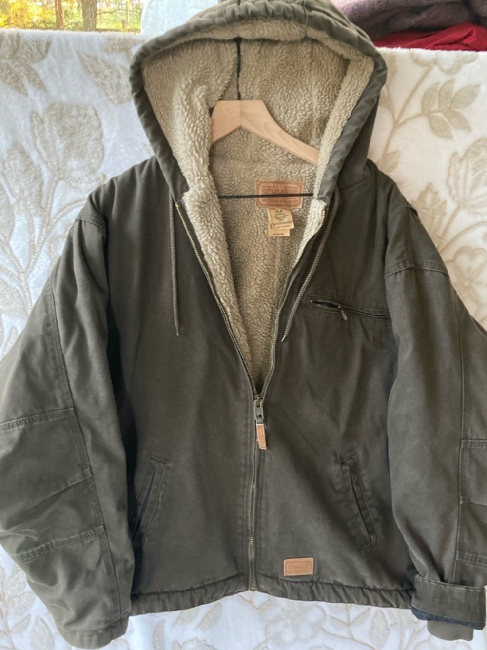 Vintage Schmidt Workwear Jacket Khaki/Olive Green/Khaki Sherpa Lined Men’s XL
